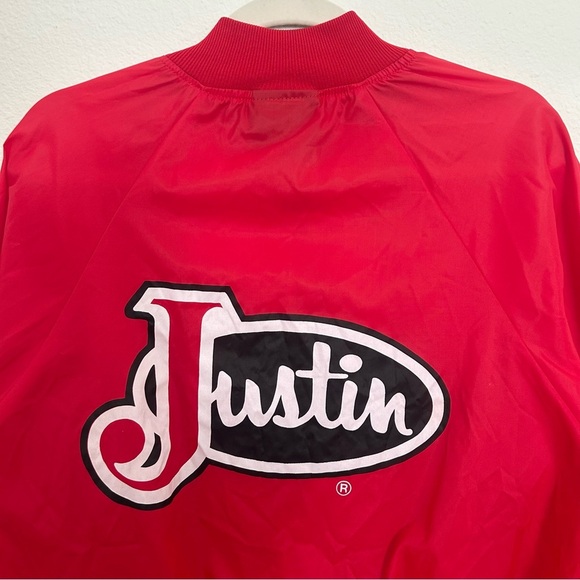 Vintage 80's Justin Nylon Jacket Coat Stagecoach Snap Front Western Size Large - Picture 9 of 16